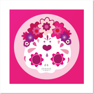 Kawaii mexican sugar skull adorable pink flower headband cute day of the dead Posters and Art